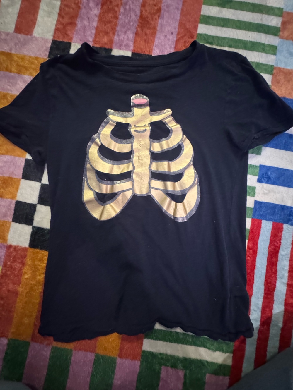 J. Crew Black Tee with Metallic Gold Ribcage Graphic